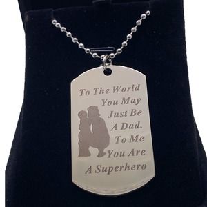Mens Silver “Dad You are my Superhero” Dog Tag Necklace Chain Gift Box
